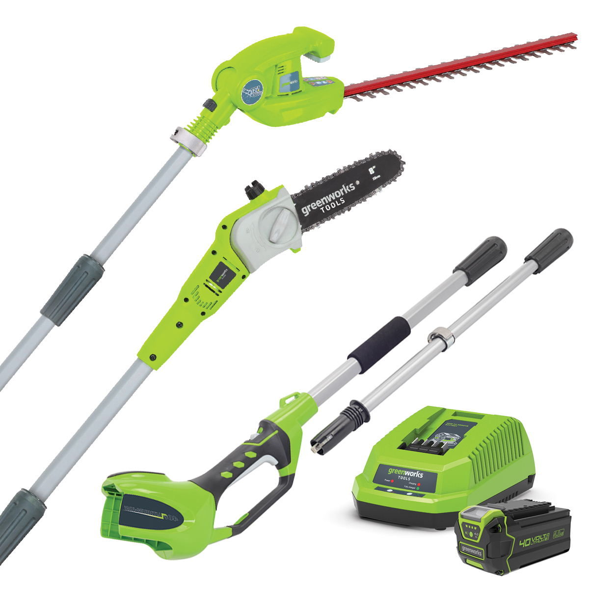 4.0Ah Pole Saw/Hedge Trimmer 2-in-1, Battery & Charger Kit