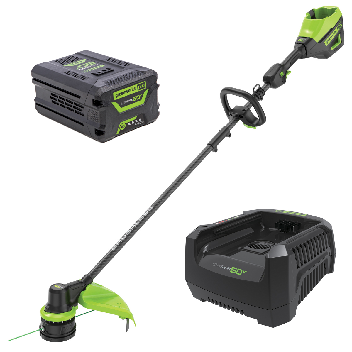 Greenworks 60v Carbon Fibre String Trimmer with 4.0ah battery & 6a Fast Charger