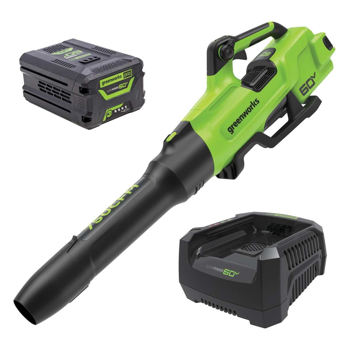 Greenworks 60v 750cfm Blower Kit with 4.0ah Battery & 6a Fast Charger