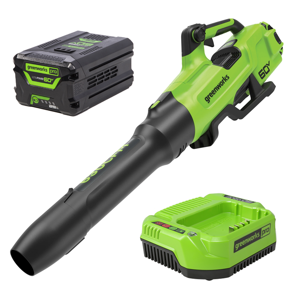 Greenworks 60v 630cfm Blower Kit with 2.5ah Battery and 3a Charger