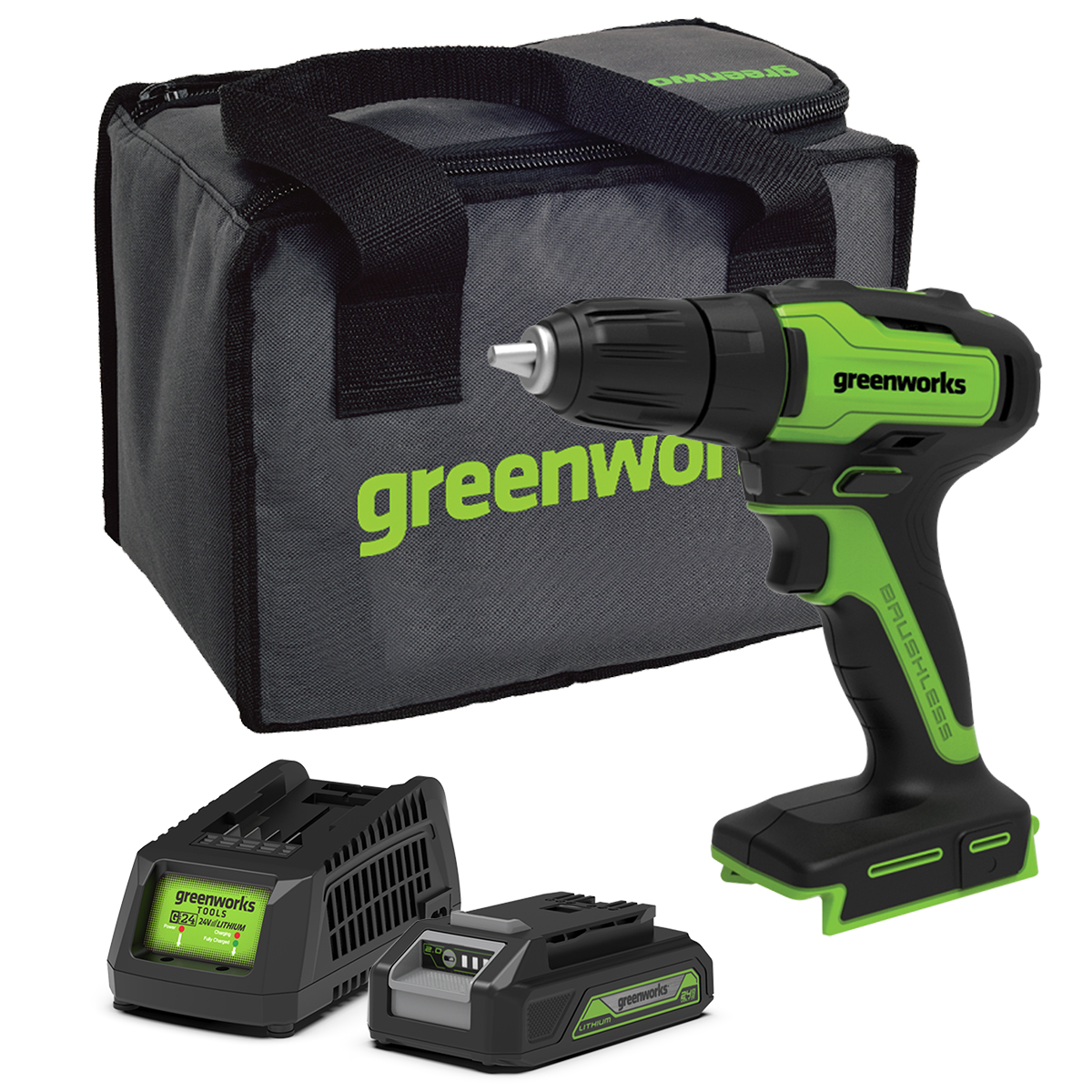 24V 2.0Ah Brushless Drill Kit (with soft case)