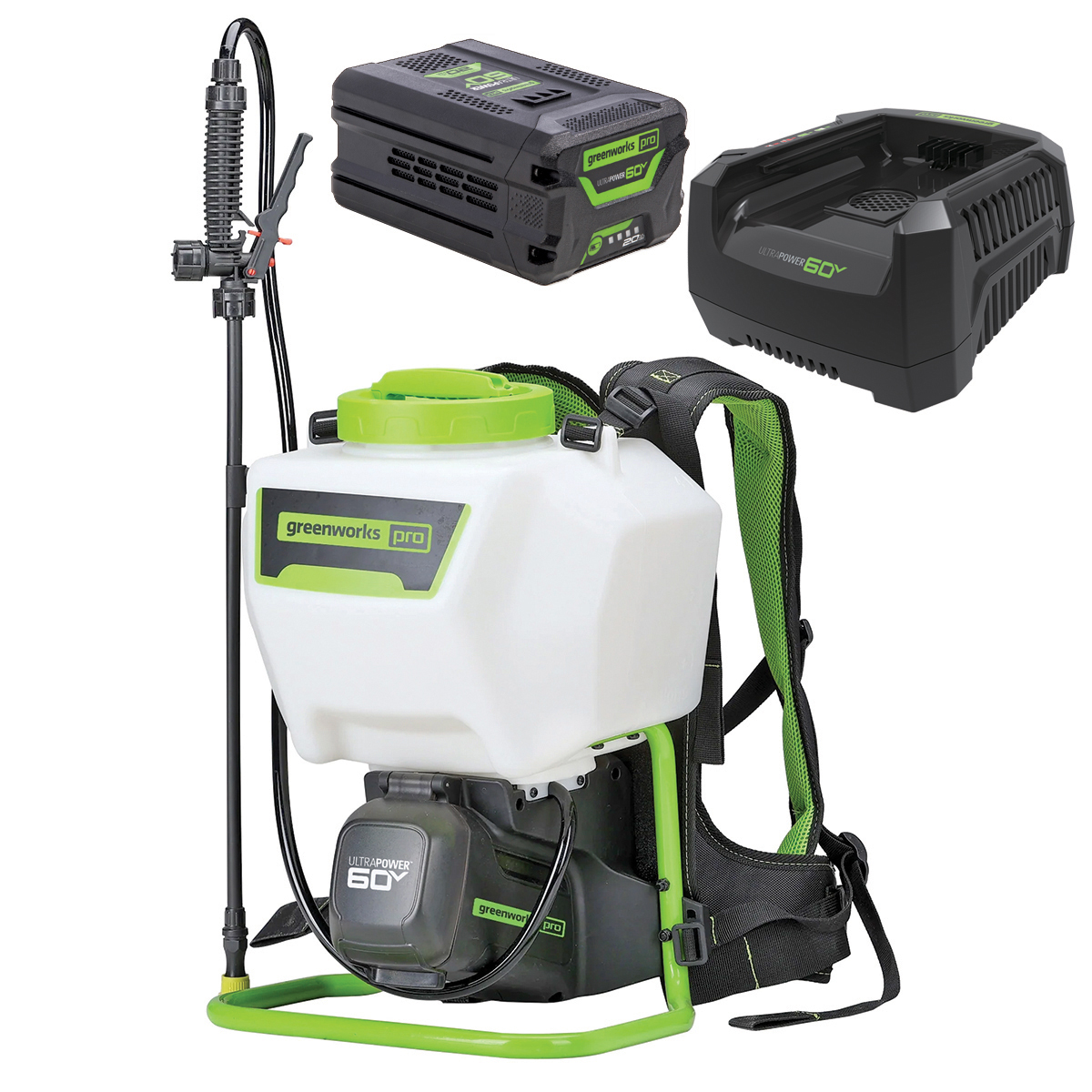 60V Backpack Sprayer Kit with 2.0Ah battery and 6A charger