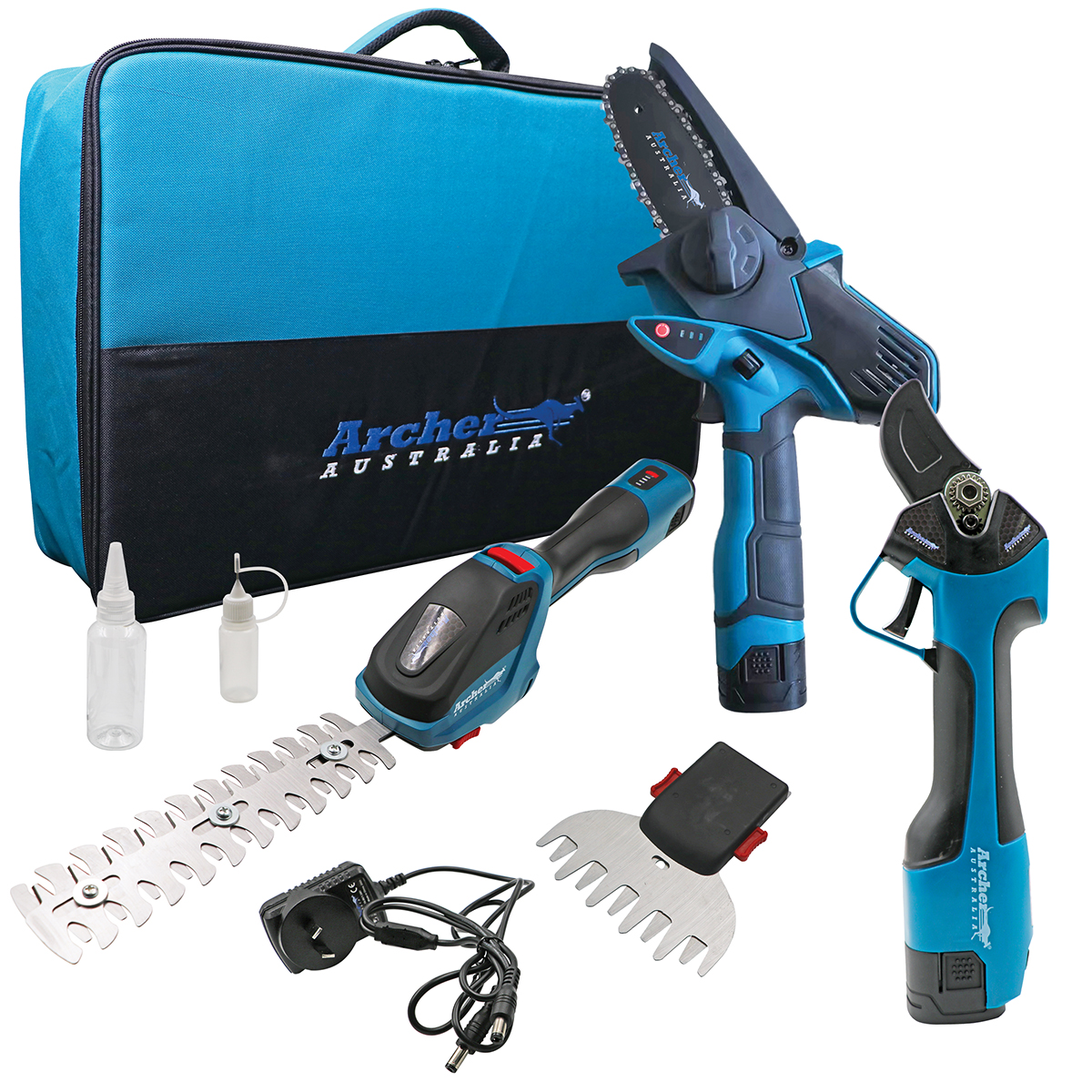 Archer Battery Mini Chainsaw, Pruning Shears & Grass/Hedge Shears 3pc Kit